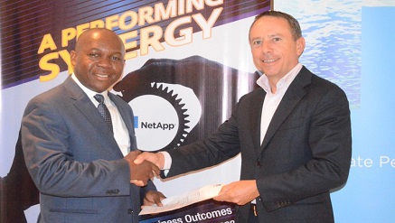 L-R Obinna Ekwonwa, Chief Executive Officer, Weco Systems Int’l; and Joel Ryser, Regional Sales Manager, East and West Africa, NetApp, during the official presentation of Platinum Partner Certification Status to Weco Systems at Intercontinental Hotel, Lagos recently.